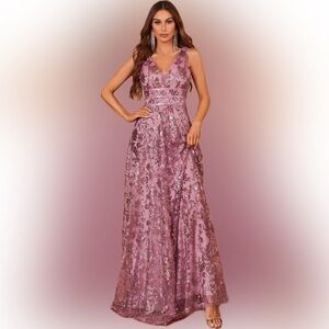 Plunging Neck Sequin Formal Dress
